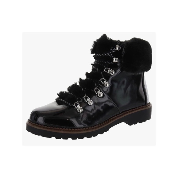 🆕 Esprit Celestin faux patent leather fur lace up fashion boots black - Picture 2 of 11